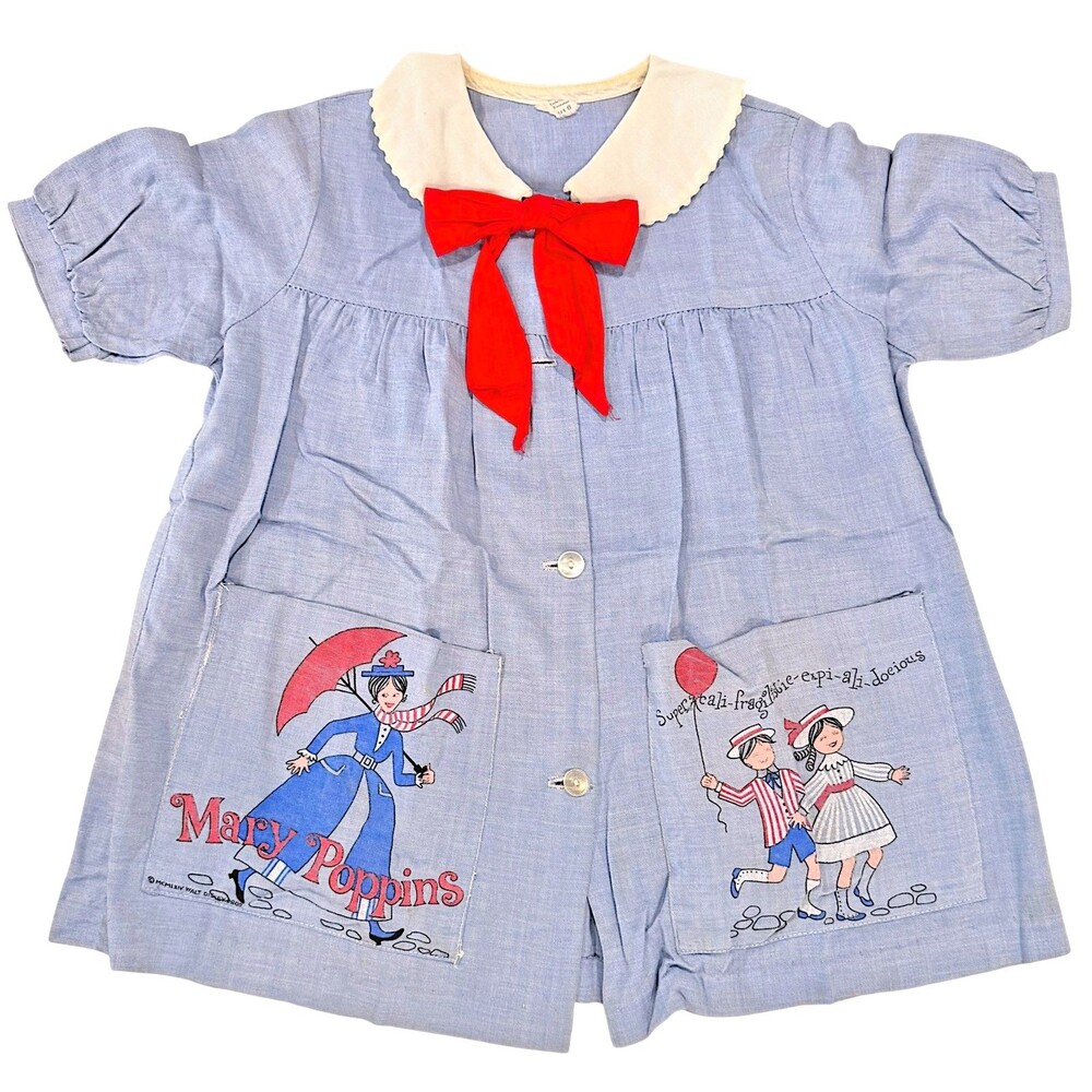 Vintage Walt Disney Mary Poppins 1964 Chambray Dress Girls 6